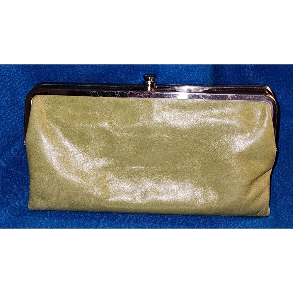 HOBO International Lauren Double Frame Clutch Wallet Lime Green Leather